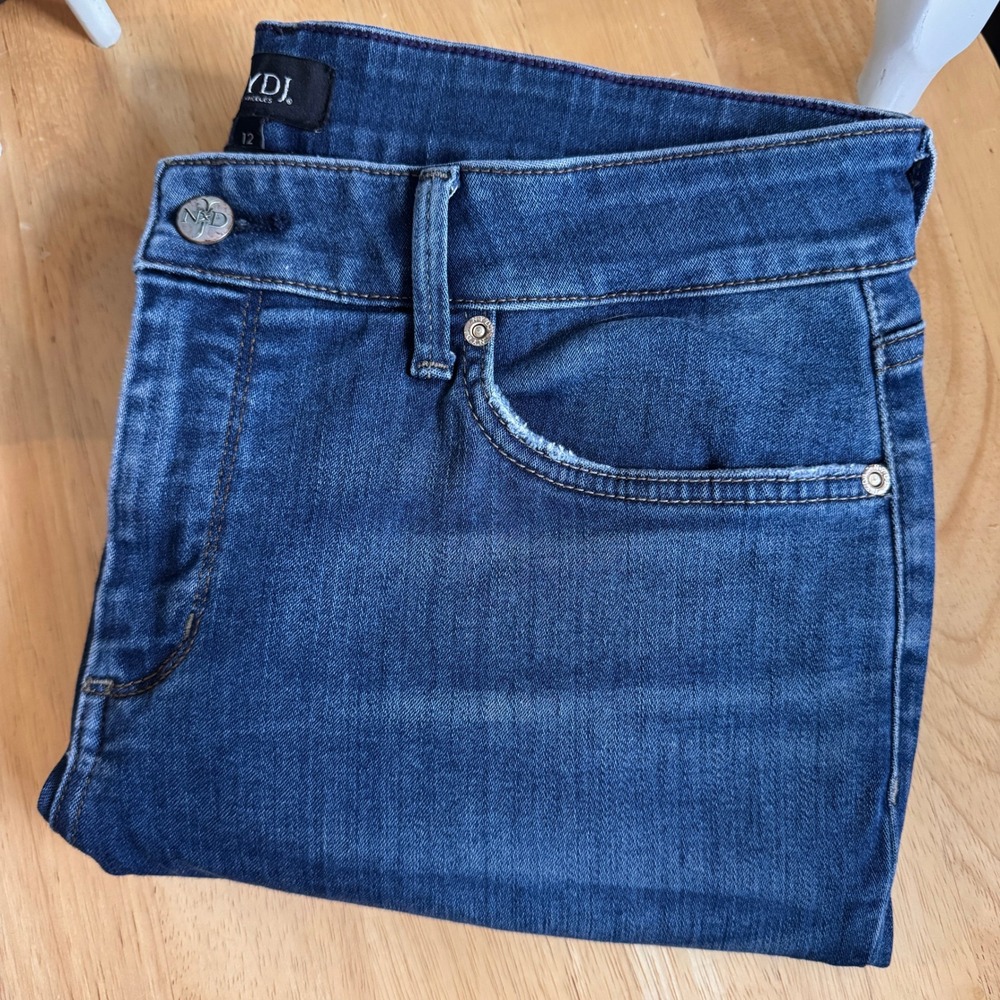 NYDJ Sheri Ankle Platinum Series Jeans Women's Size 12 Blue Denim Raw Hem‎
